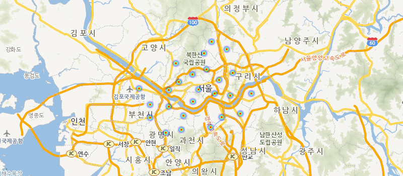 기본 컨트롤이 제공된 지도 이미지 - 데이터 시각화