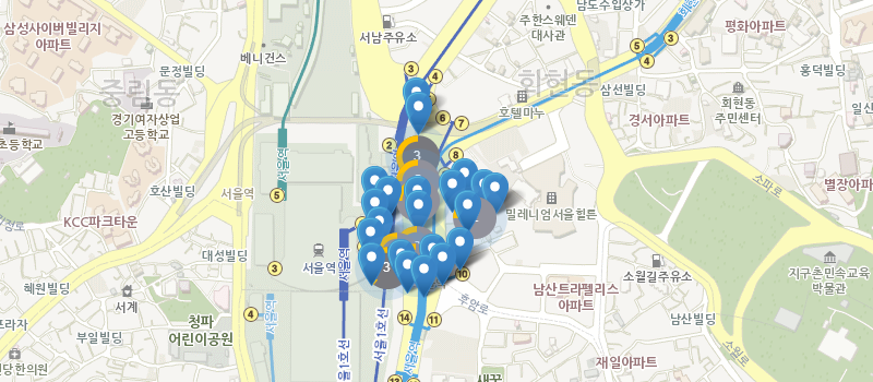 기본 컨트롤이 제공된 지도 이미지 - 마커 클러스터 설정