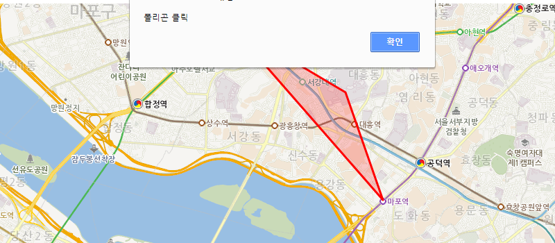 기본 컨트롤이 제공된 지도 이미지 - 폴리곤 이벤트