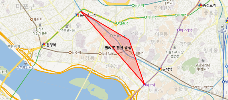 기본 컨트롤이 제공된 지도 이미지 - 폴리곤캡션